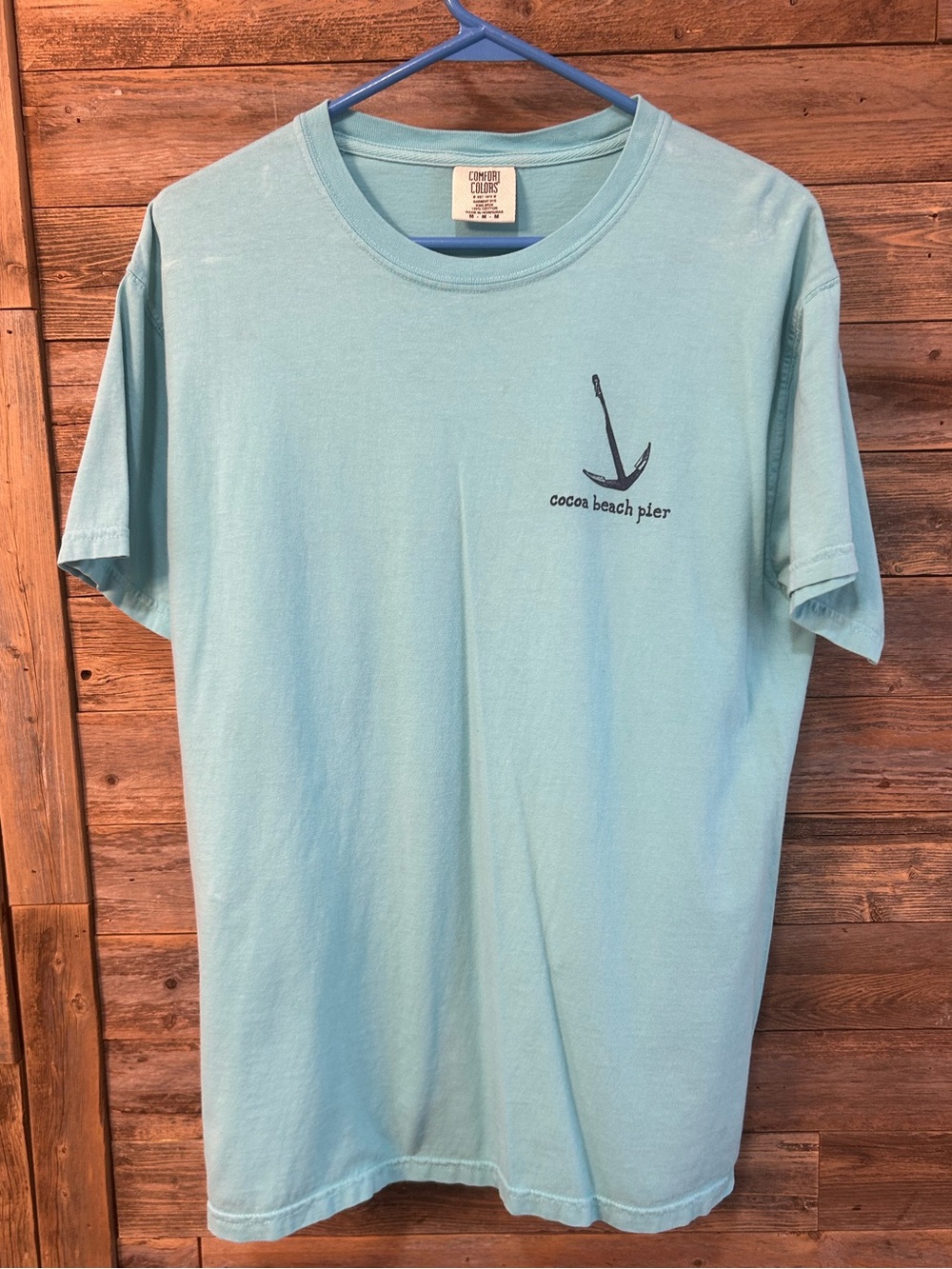 Comfort Colors Light Blue Cocoa Beach Pier Anchor Tee - size M
